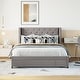 preview thumbnail 23 of 26, Queen Size Lozenge Pattern Storage Bed Velvet Upholstered Platform Bed with Wingback Headboard / Footside Drawer / 10 Slats