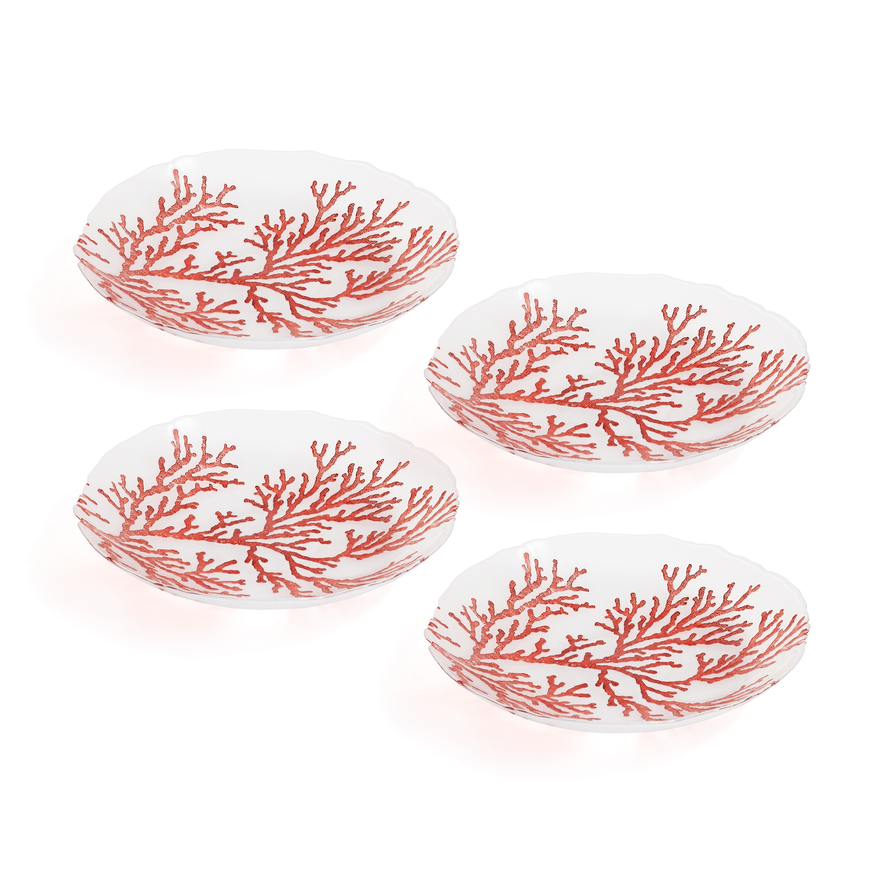 Coral Design Glass Bowls, Set of 4