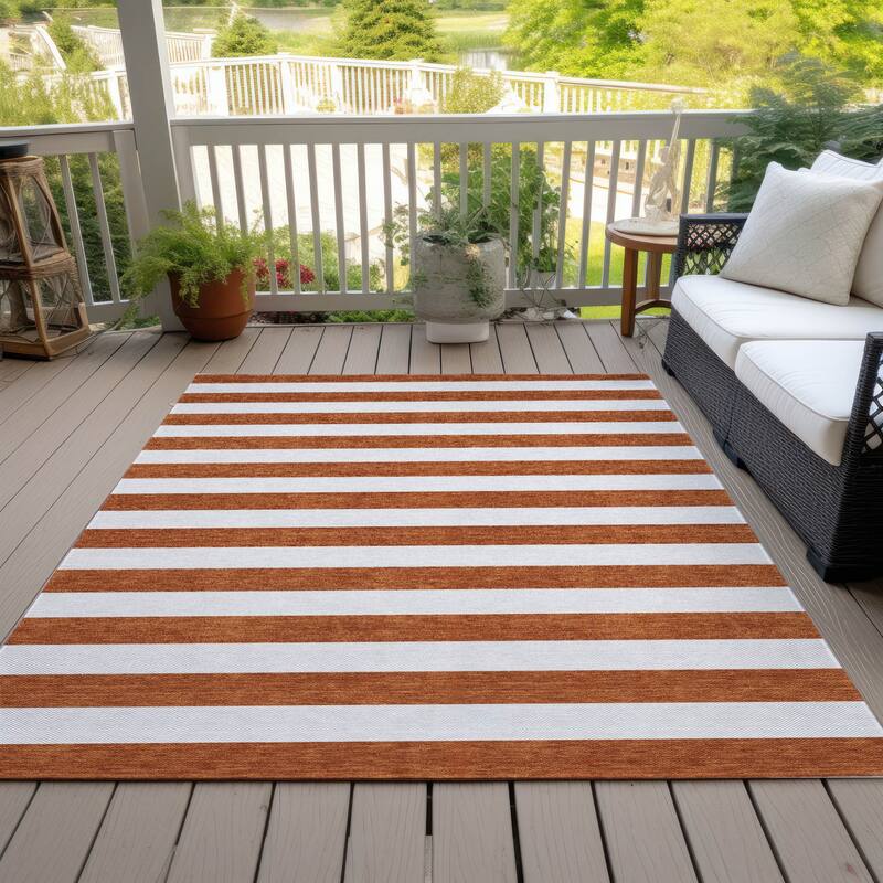 Elri Stripe Weather Resistant Blended Style Outdoor Rug