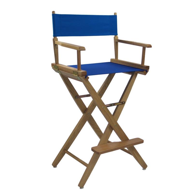 American Trails Extra-Wide 30-inch Premium American Oak Bar-Height Directors Chair - natural frame/ royal blue canvas