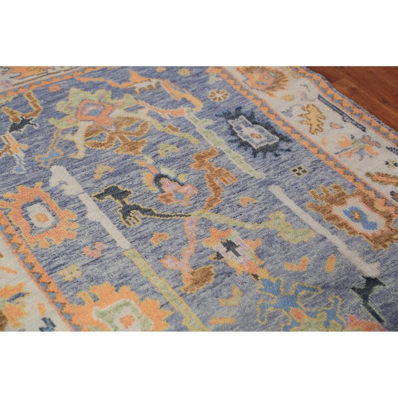 Blue Oushak Oriental Rug Hand-Knotted Transitional Wool Carpet - 4'1"x 5'10"