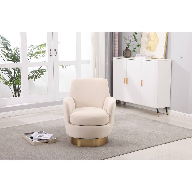 Velvet Swivel Barrel Chair with Gold Base & High-Density Foam