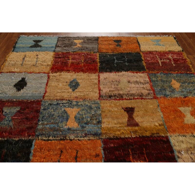 Checked Modern Moroccan Berber Area Rug Handknotted Wool Carpet 6'6