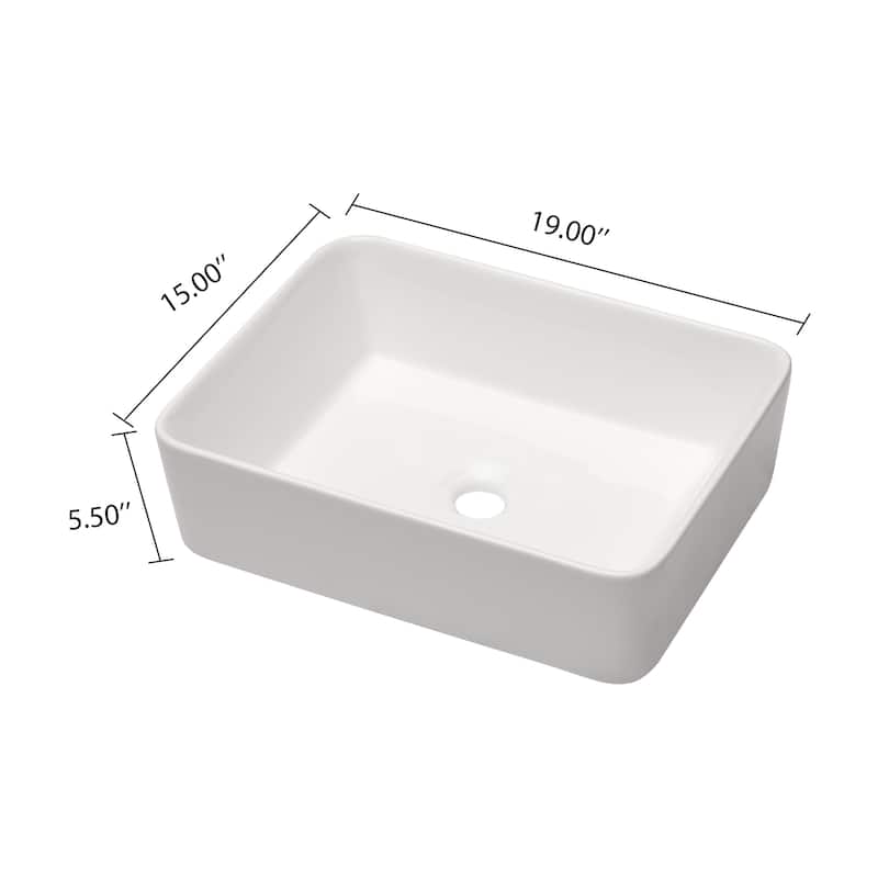 Lordear 19 inch Fireclay White Bathroom Sink Rectangular Vessel Sink
