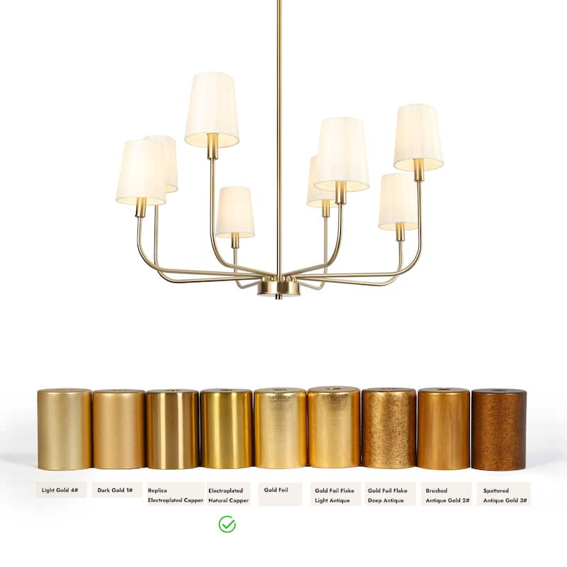 Modern Glam 8-Light Gold Chandelier French Metal Pendant Light with Fabric Shades - 31" D x 16.5" H