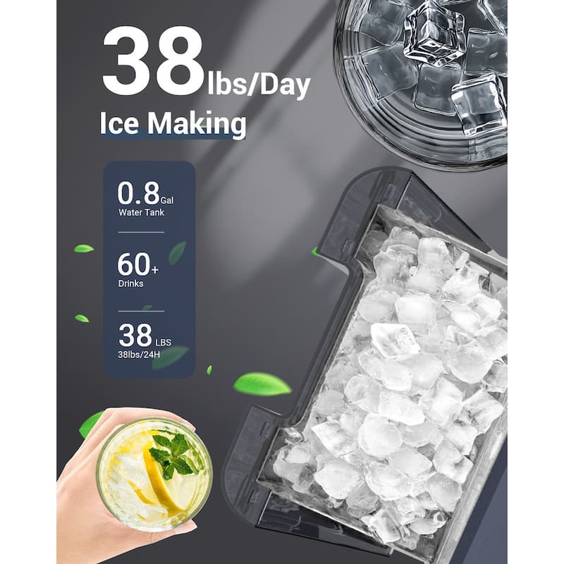 Nugget Ice Makers Countertop, Pebble Ice Machine with Chewable Pellet Ice, 38Lbs/24H