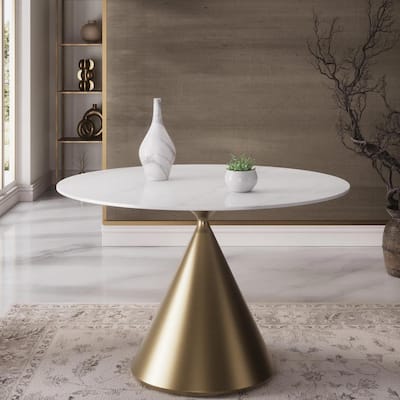 Morden Fort Modern Round Dining Table with Gold Metal Bottom