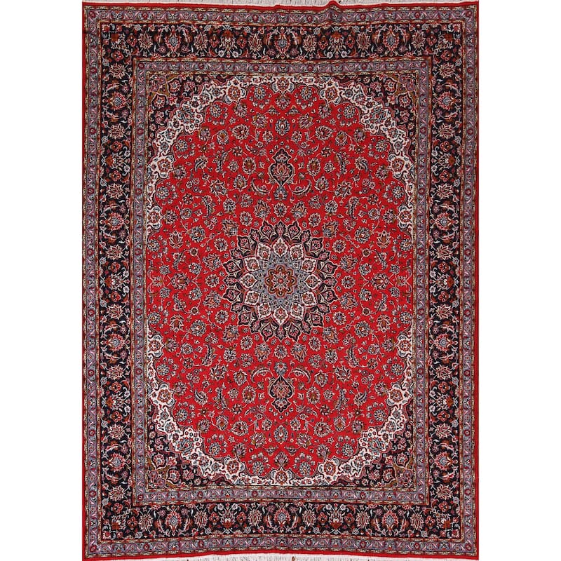Red Kashan Turkish Area Rug Machine Made Bedroom Carpet - 9'9" x 12'0"