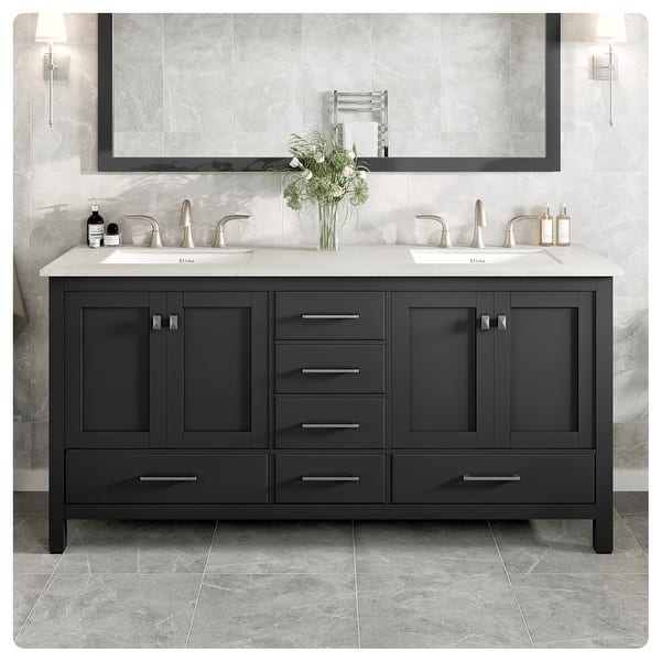 Eviva Aberdeen 72 in. W x 22 in. D x 34 in. H Double Bath Vanity in Gray with White Carrara Marble Top with White Sinks