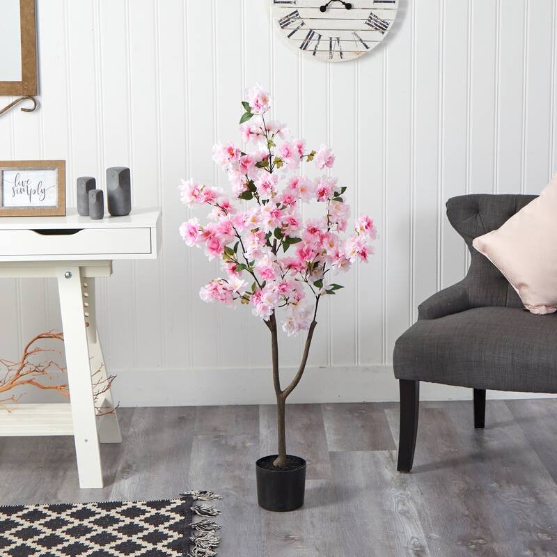 Artificial Cherry Blossom Tree 4ft - Pink Flowers Faux Tree Indoor Decor - Elegant Spring Accent Home Office Living Room
