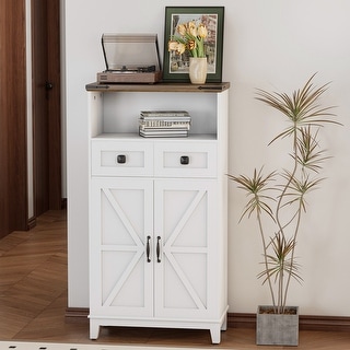 EROMMY Farmhouse Storage Cabinet with Doors and Adjustable Shelves, Small Freestanding Floor Cabinet , Narrow Organizer