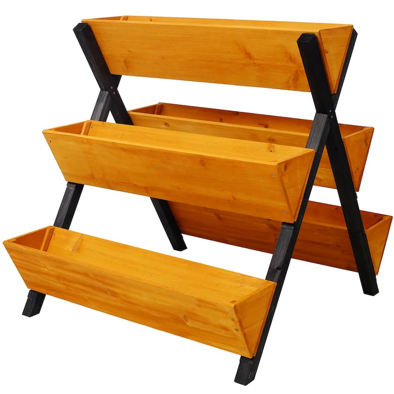 3-Tier Wooden Raised Garden Bed,Elevated Design for Herb Veggies,Brown