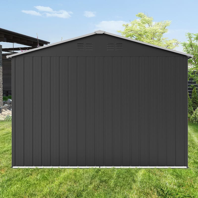 Apex Roof Metal Garden Shed with Hinged Door & Integrated Vents Outdoor Storage Shed Tool Shed with Security Lock