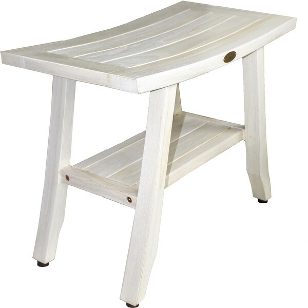 Contemporary Teak Shower Stool or Outdoor Bench in Whitewash Finish