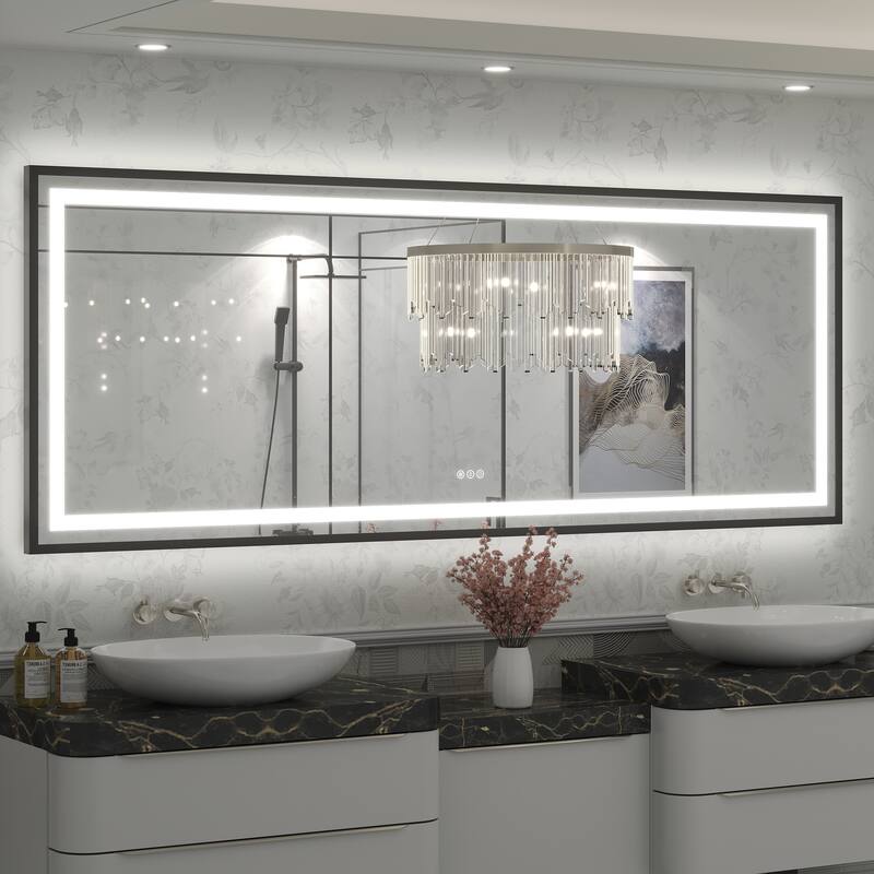 KIOTEE 24V Ultra-Bright LED Bathroom Mirror, Anti-Fog, Tempered Glass - 84x32
