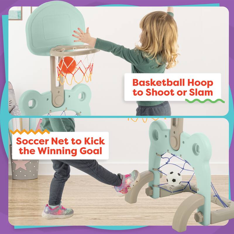 Hey Play 2-in-1 Adjustable Toddler Basketball Hoop and Soccer Goal