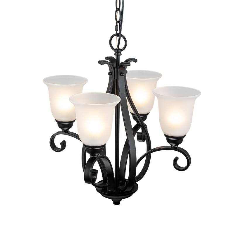 Matte Black 4-Light Candelabra Chandelier with Bell Glass Shades - Dia.8.39-in