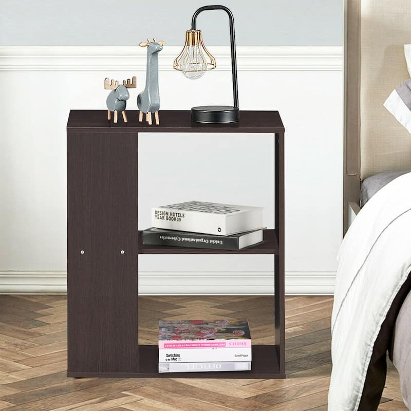 Gymax 2-Tier Side Sofa End Table Bedside Nightstand Table White/Brown