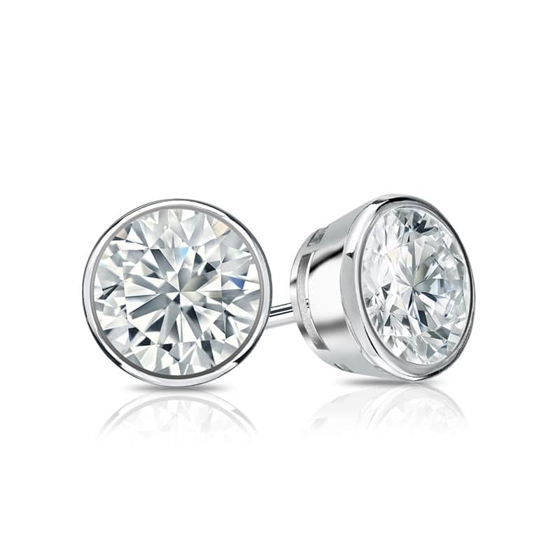 Auriya Natural Round Bezel Diamond Stud Earrings 1.00 to 3.00 ct. tw. Push-Back (F-G VS)