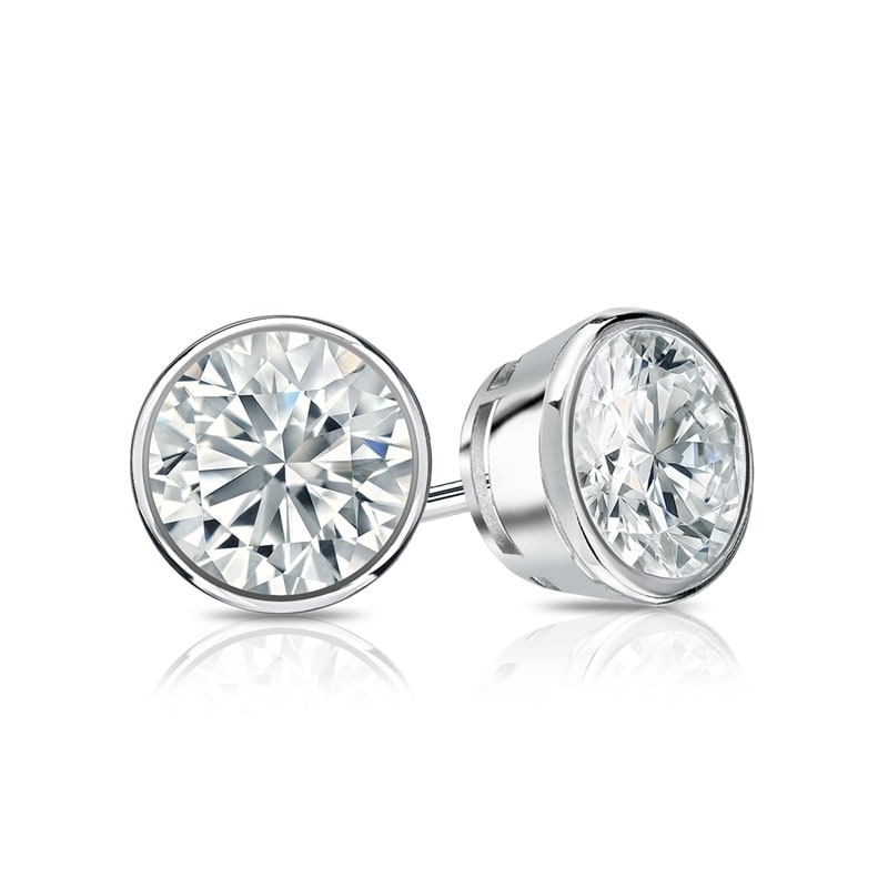 Auriya Natural Round Bezel Diamond Stud Earrings 1.00 to 3.00 ct. tw. Push-Back (E-F VS)