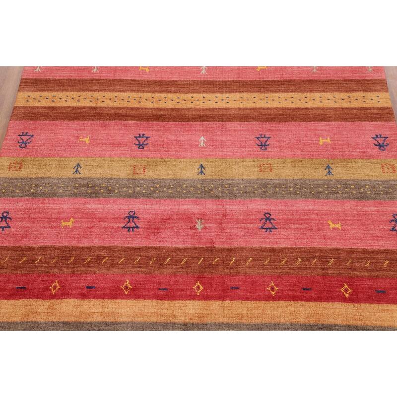 Striped Tribal Gabbeh Indian Area Rug Handmade Wool Carpet - 5'3"x 7'10"