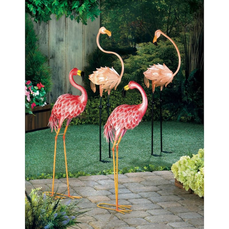 Standing Flamingo Looking Back Outdoor Statue - 33" - Pink and Beige