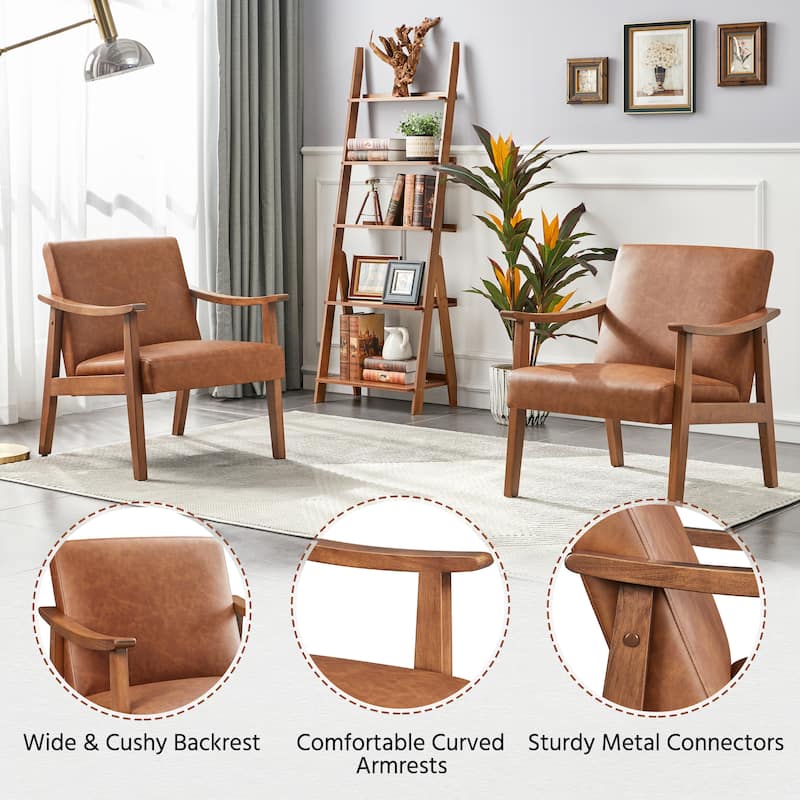Yaheetech Upholstered Accent Chair Boucle Armchair with Solid Wood Legs - 24.5" L × 28" W × 29" H