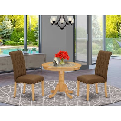 HomeStock 3-Pc Natural Oak Finish Solid Wood Top - Round Dining Room Set - Seats 4