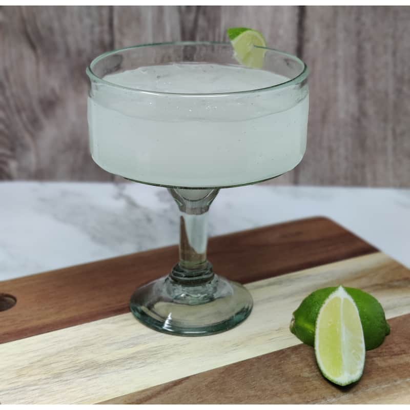 Mexican Hand Blown Glass – Set of 4 Natural Clear Hand Blown Margarita Glasses (16 oz)