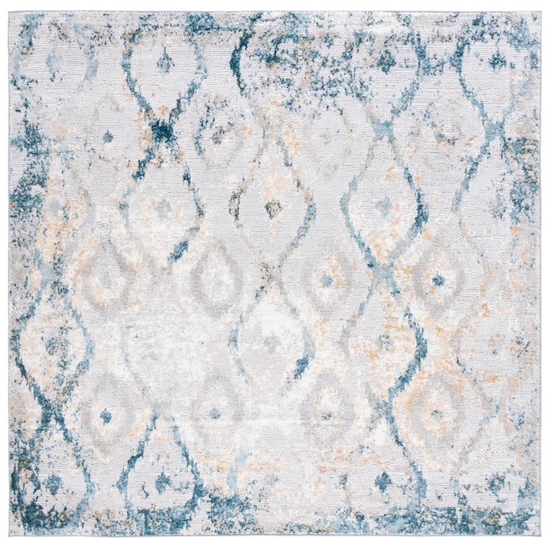 SAFAVIEH Meadow Radoica Modern Distressed Rug - 6'7" Square - Grey/Blue Gold