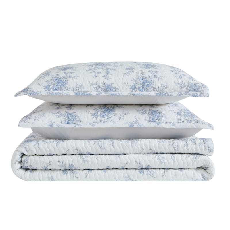 The Farmhouse by Rachel Ashwell British Rose Quilt Set - White/Blue - King