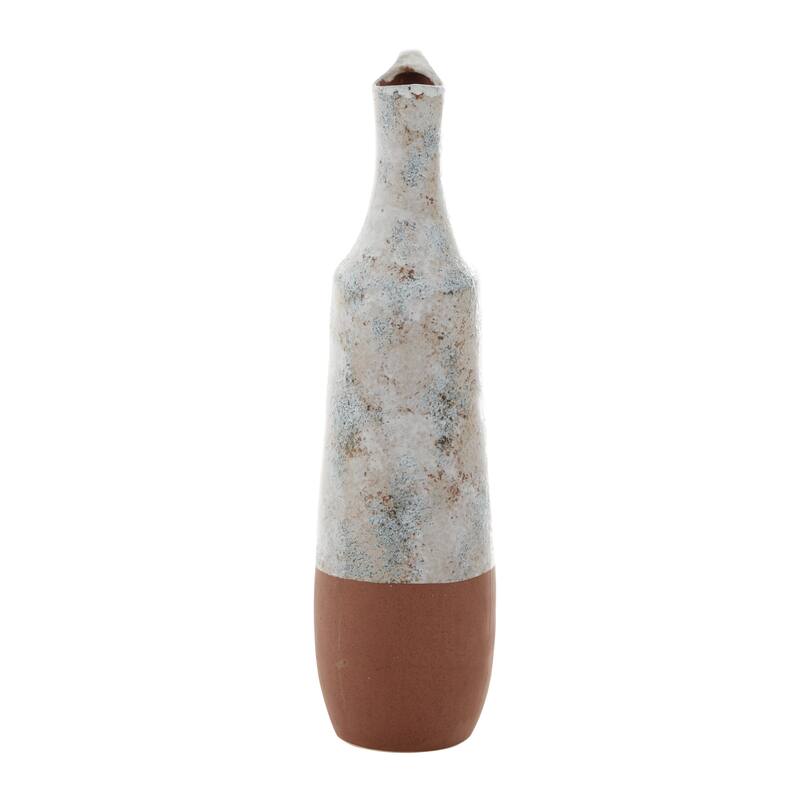 White Ceramic Handmade Decorative Vase with Terracotta Accents