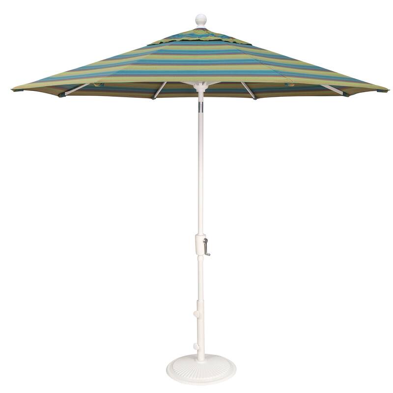 SimplyShade Catalina 9' Octagon Push Button Tilt Umbrella, White Frame Finish - Astoria Lagoon Stripe
