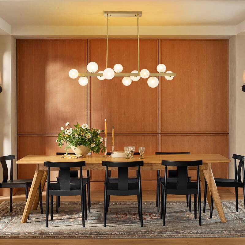 12-Light Modern Linear Cluster Chandelier with Frosted Glass Globes, Mid-Century Modern Pendant Light