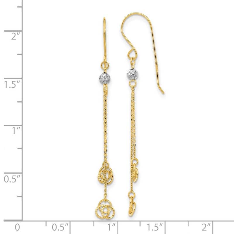 Curata 14k Two tone Gold Diamond Cut Love Knot Dangle Shepherd Hook Earrings 54x5mm