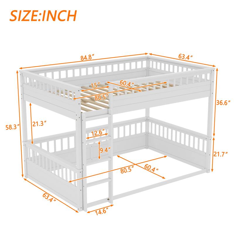 Convertible Twin XL Over Queen Size Bunk Bed with Safety Rails, Ladder and Wood Slats, No Box Spring Needed