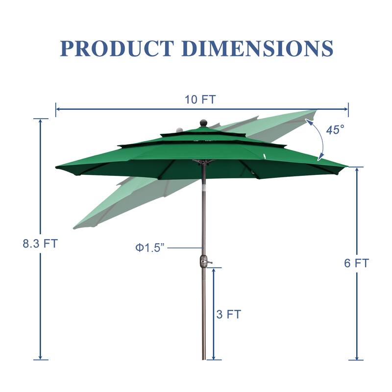 Aoodor Patio Umbrella 10 ft. for Dining Table Outdoor Market Yard Use 3 Tier Ventilation (Umbrella only)
