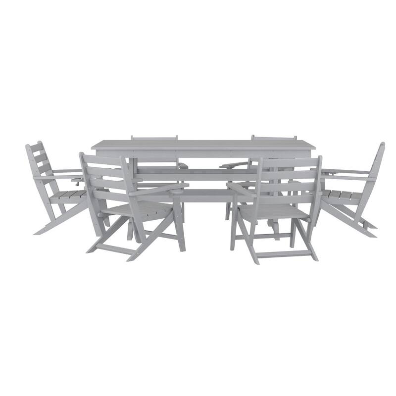 Commercial All Weather Adirondack Table and 6 Chairs with Cupholders
