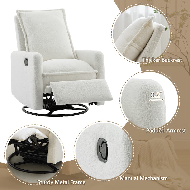 Modern Upholstered Rocker Nursery Chair Plush Seating Glider Swivel Recliner Chair