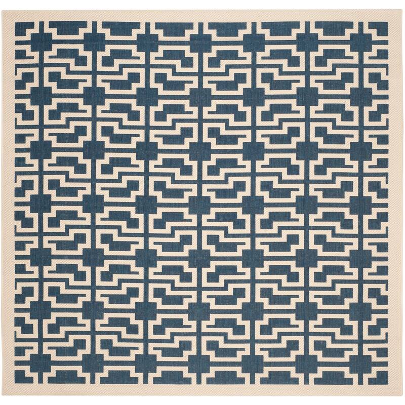 SAFAVIEH Courtyard Zohre Indoor/ Outdoor Waterproof Patio Backyard Rug - 7'10" Square - Navy/Beige