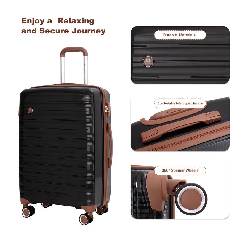 5-Piece, Luggage Sets, Hard-Shell Luggagewith Combination Lock and Spinner Wheels, for Boarding Travel, Black