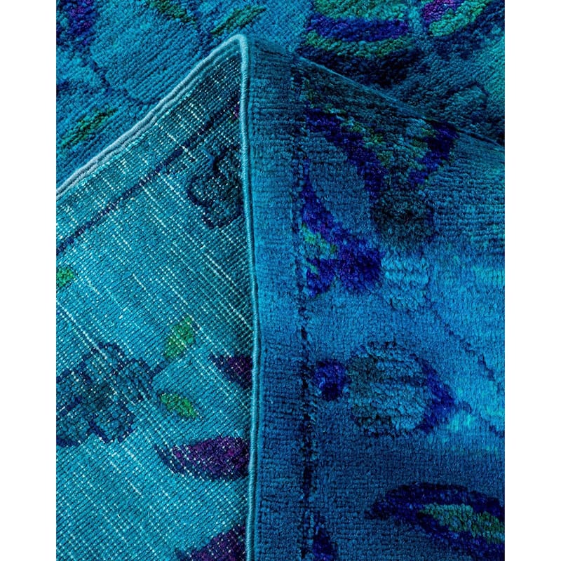 Overton Hand Knotted Wool Vintage Inspired Modern Contemporary Overdyed Blue Area Rug - 9' 1" x 12' 3"