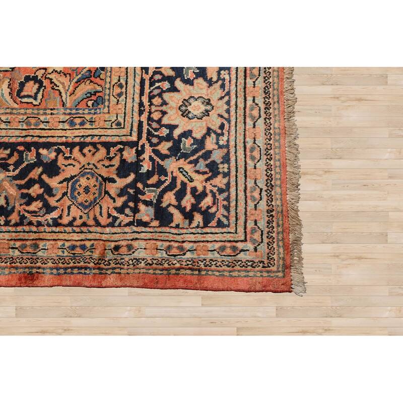 Hand Knotted Mahal Salmon, Black Wool Traditional Oriental Area Rug - 10' 6'' x 13' 3''