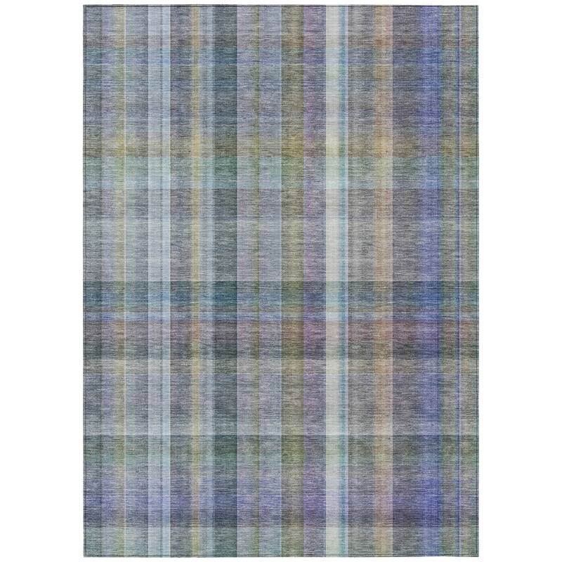 Machine Washable Indoor/ Outdoor Plaid Chantille Rug