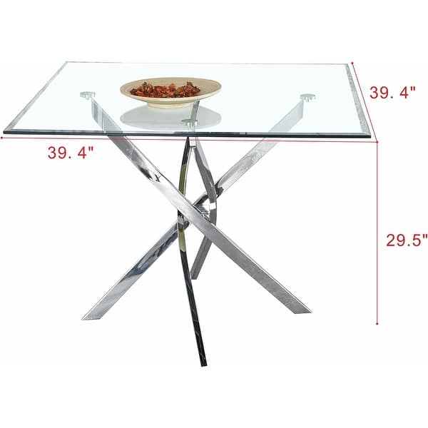 Modern Square Glass Dining Table with Chrome Legs for Kitchen and ...