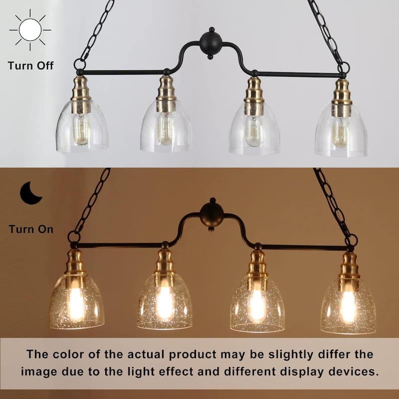 Modern Farmhouse 4-light Glass Linear Chandelier Diningroom Black Gold Industrial Kitchen Island Lighting - 32 inches