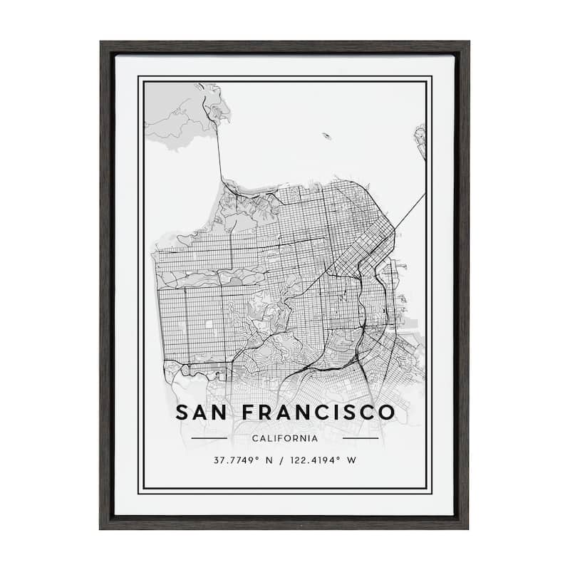 Kate and Laurel Sylvie San Francisco Modern Map Framed Canvas by Jake Goossen - 18x24 - Plastic - Grey