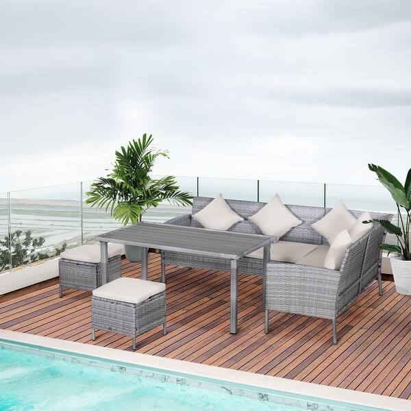slide 2 of 9, Outsunny 5-piece Modern Outdoor Grey PE Wicker Patio Furniture Set