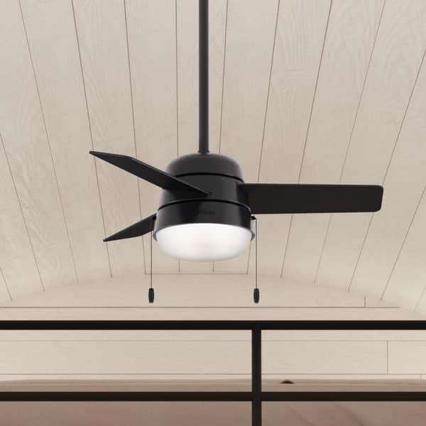slide 2 of 28, Hunter 36" Aker Ceiling Fan with LED Light Kit and Pull Chain - Scandinavian, Contemporary, Transitional Matte Black