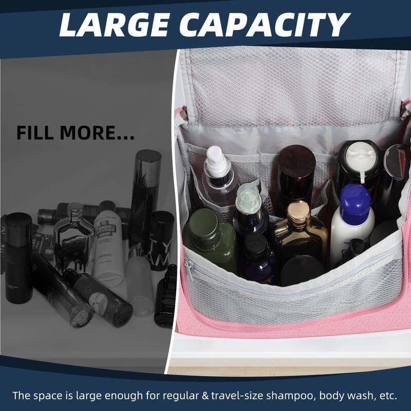 Large Hanging Toiletry Bag for Travel & Daily Use, Water-Resistant Dopp Kit for Makeup, Shaving, Toiletries